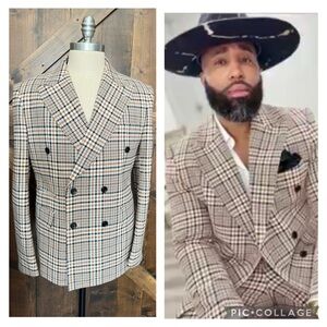 ROSSIMAN Plaid Suit Slim Fit Double-Breasted Blazer & Matching Pants Milano 42R